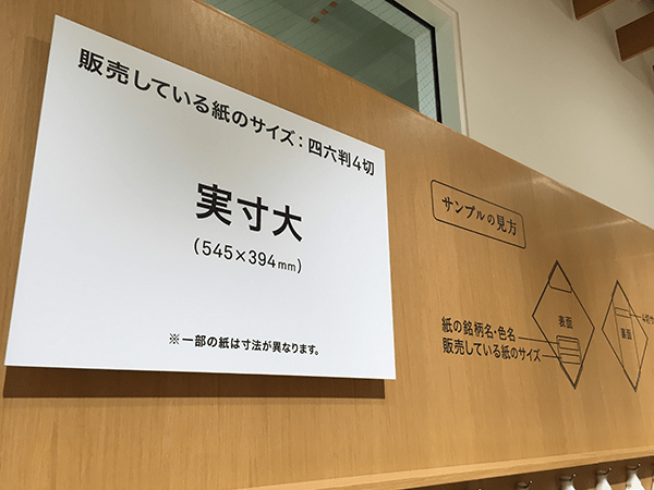 紙の実寸サイズが飾られてる