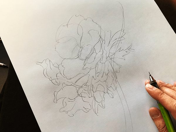 漠然と構図を決めながら描き始める