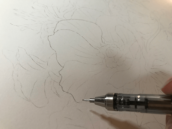 シャープペンで線を描き直していく
